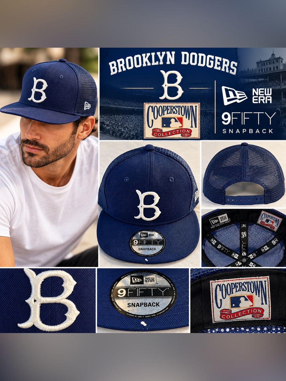New Era 9FIFTY Brooklyn Dodgers Cooperstown Collection Blue Snapback Hat
